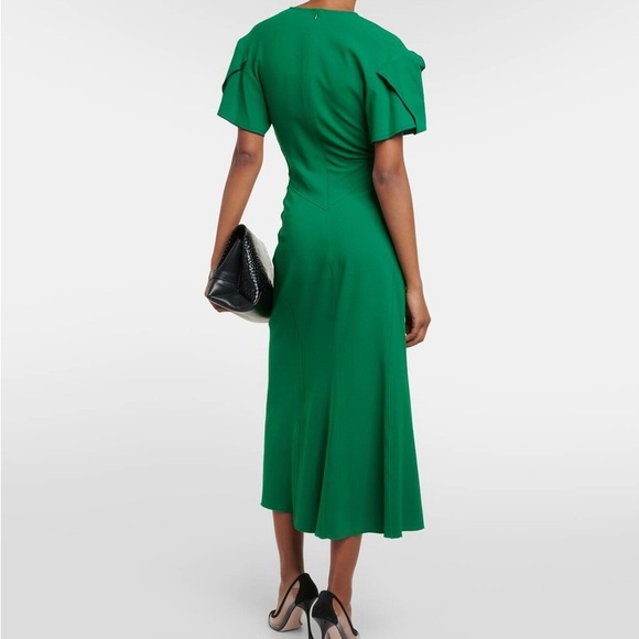 Victoria Beckham Gathered wool-blend midi dress, green, size US2 - Picture 2 of 10